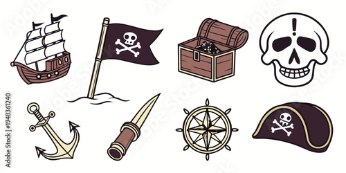 a collection of pirate symbols and objects Vector