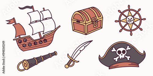 a collection of pirate themed items Vector