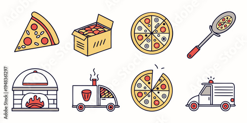 a collection of pizza related icons and objects Vector