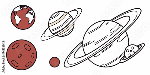 a drawing of planets and moons in our solar system Vector
