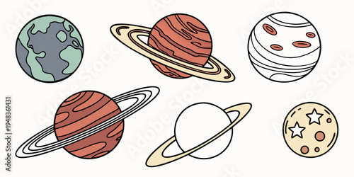 a collection of six planets and a moon in our solar system Vector