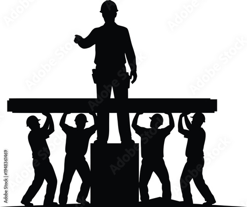Construction worker silhouette teamwork and labor in building and construction