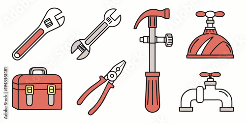 a set of tools for plumbing and repair work Vector