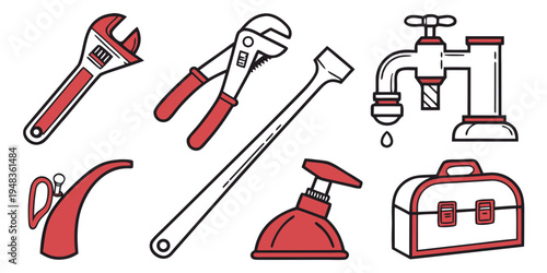 a set of plumbing tools and equipment Vector