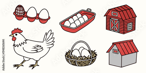 a chicken and eggs in a farm setting Vector