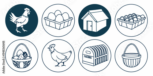 farm icons including chickens and eggs Vector