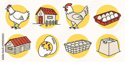 chicken farm icons Vector