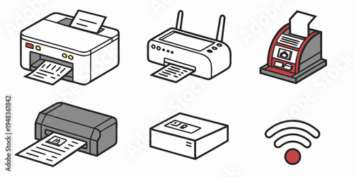 a collection of office printers and a wireless symbol Vector