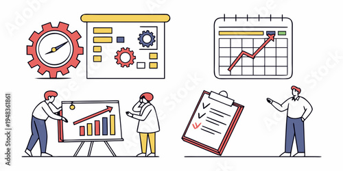business people discuss project timeline and data analysis Vector
