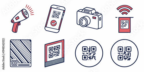 a set of icons related to qr codes and scanning Vector