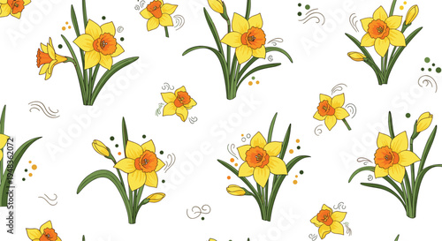 Vibrant Daffodil Flower Pattern with Yellow Blooms and Green Stems for Fresh Spring Decor and Designs