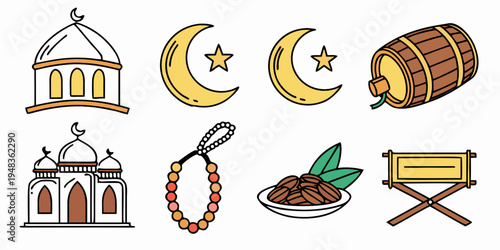 ramadan kareem icons with mosque and food Vector