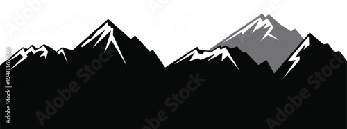 Layered mountain range silhouette with snow capped peaks and atmospheric depth isolated on white background vector illustration for outdoor adventure travel and nature scenery design