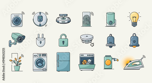 Collection of smart home appliance and security icons