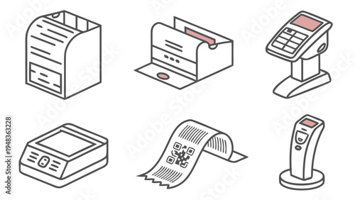 a collection of six different types of pos terminals Vector