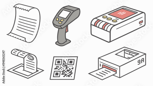 a collection of office equipment for printing and scanning Vector