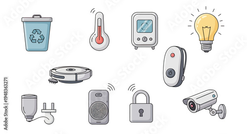 Assortment of smart home devices and accessories, including security and convenience items
