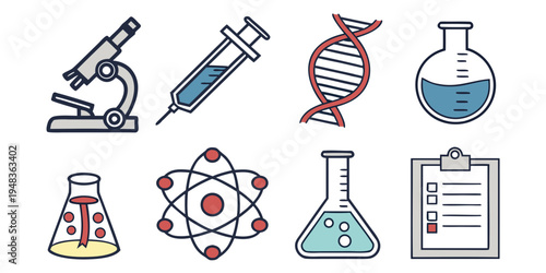 science icons including microscope and beaker Vector