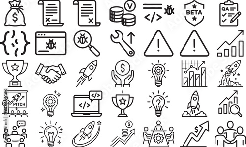 Software Development Beta Testing and Funding Icon Set