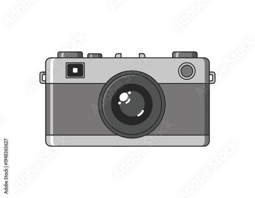 Retro style camera vector illustration, vintage photograph device with lens and viewfinder, iconic image capture equipment on white background