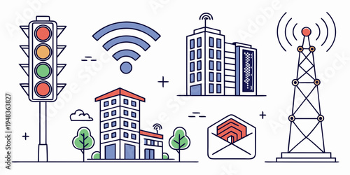 urban infrastructure and communication network icons Vector