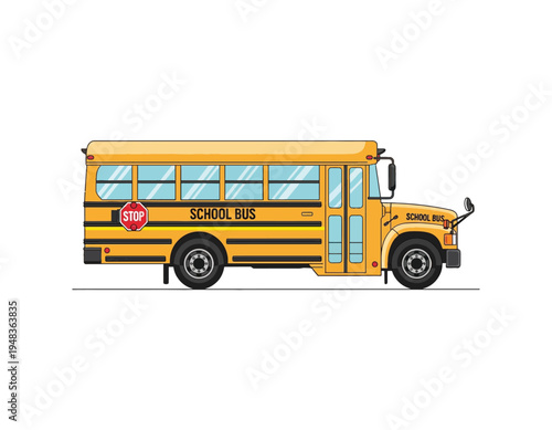 Classic yellow school bus, a timeless symbol of education and childhood adventures, depicted in a clean vector illustration for diverse design applications