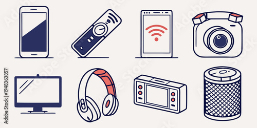 a collection of electronic devices for communication and entertainment Vector