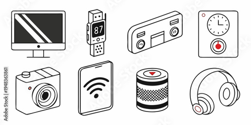 a collection of electronic devices and gadgets Vector