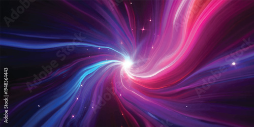 A futuristic abstract fractal background featuring a purple space design with glowing stars, dynamic energy waves, and a pink plasma texture for a digital art wallpaper