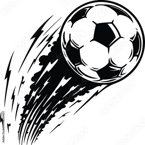 High-speed soccer ball with motion blur trails, perfect for dynamic sports promotions