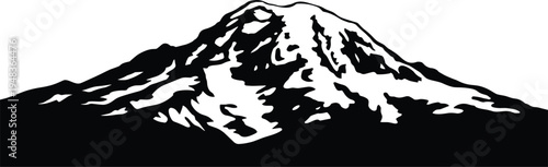 Massive snow capped mountain peak silhouette with detailed rocky ridges isolated on white background vector illustration for outdoor adventure leadership or stratovolcano l