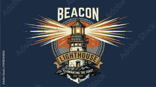 Beacon Lighthouse Illuminating the Coast Emblem.
