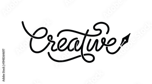 Creative word art with a pen nib accent.