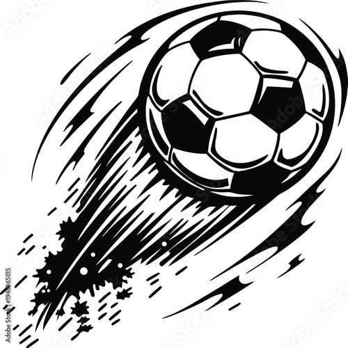 Fast soccer ball with motion blur effect, vector illustration on white