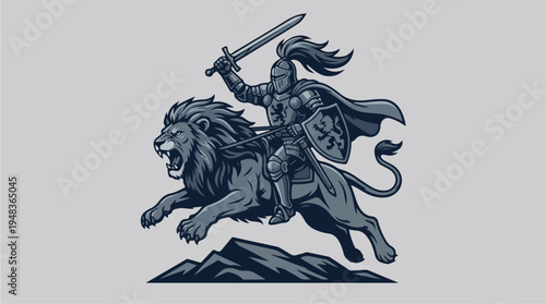 Knight Riding a Lion with Sword Raised High 1.