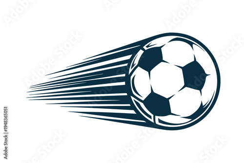 Speeding football with motion blur trails, isolated vector graphic on white