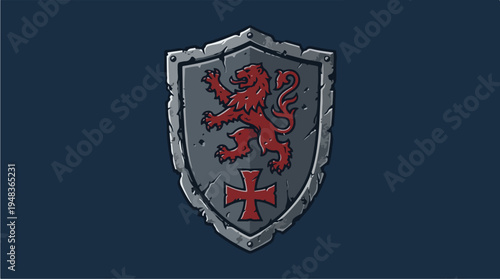 Medieval Shield with Lion and Cross Emblem.