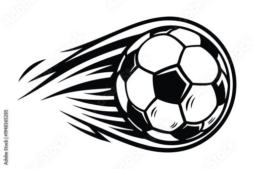 Energetic soccer ball illustration with speed lines, capturing the essence of the sport.