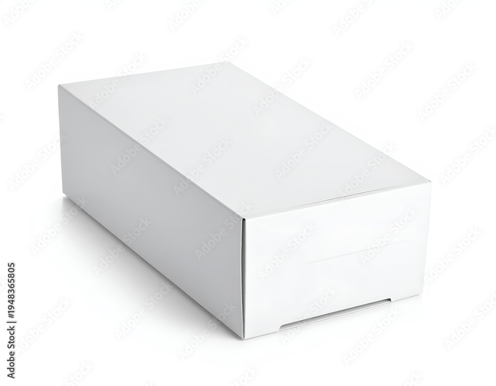 Fototapeta premium Simple rectangular white box with a lid, on white background