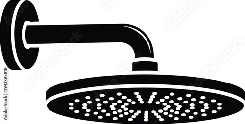 Blackandwhite illustration of modern shower head with wall mount bathroom fixture