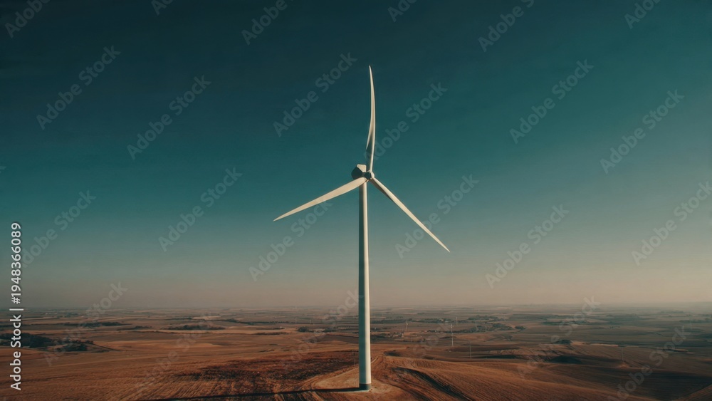 Obraz premium Wind Turbine Generating Clean Energy in Rural Landscape