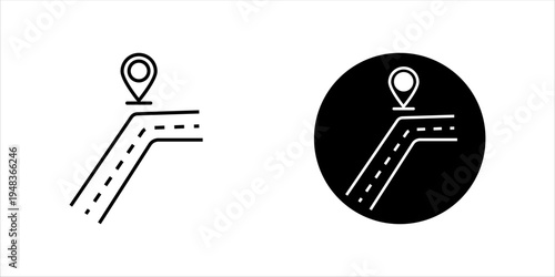 Line icon set. showing map location pin and road route representing navigation systems, GPS tracking, route planning, and travel direction.