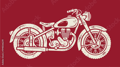Vintage Motorcycle Illustration on Red Background.