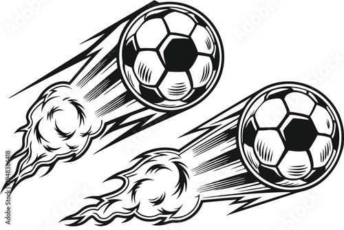 Fast-Paced Soccer Ball with Motion Blur Effect on a Sports Field Background