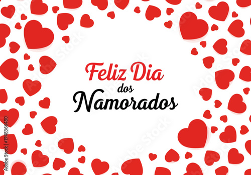 Feliz dia dos namorados greeting card with red hearts
