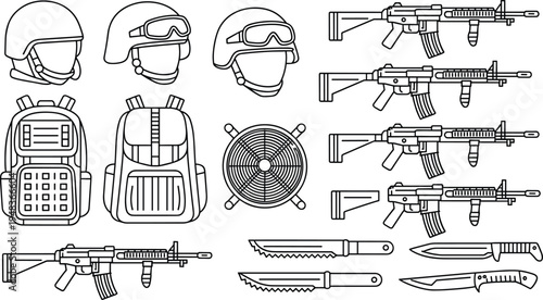 Military Tactical Gear and Weapon Icon Set