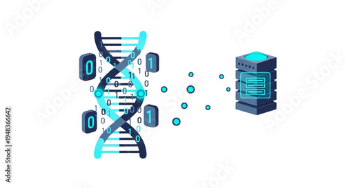 Digital DNA Genetic information converted to binary data and stored on servers for bioinformatics analysis