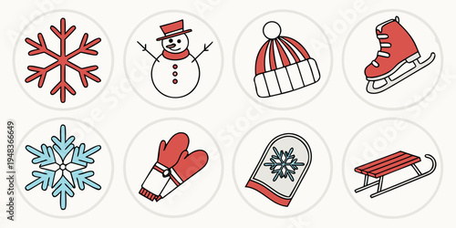 winter icons including snowflake and ice skate Vector