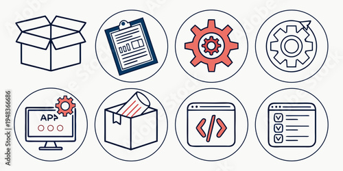a collection of icons representing various aspects of software development and delivery Vector