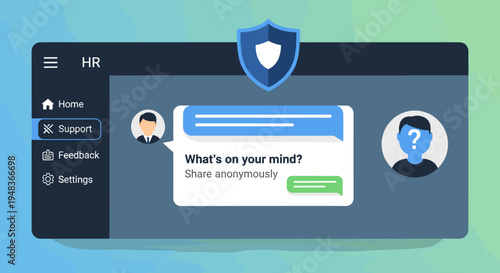 HR support interface with chat for anonymous feedback and security.